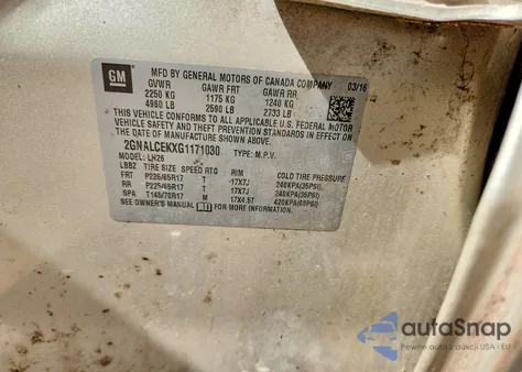 2016 Chevrolet Equinox Lt из США, поврежденный, VIN 2GNALCEKXG1171030